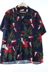 （ XL ー 2XL ） ブランドヴィンテージ 半袖シャツ シャツ ネイビー ハワイアン- 13E6A