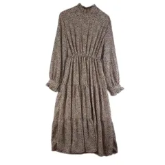 J5849 レディース FREE フラワー プリンティング フリルネック ワンピース