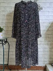 フラワー パターン ロング プリーツ ワンピース