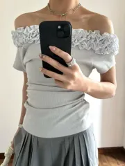 オフショルダー フリル 半袖 Tシャツ