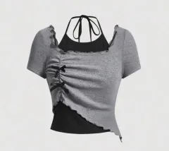 ヴィンテージ 日本 夏 ノースリーブ 半袖 黒 リボン トップス 販売しています