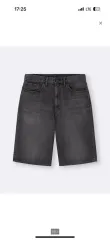 GU ブラックデニム ワイド デニム バミューダ ショーツ (L)