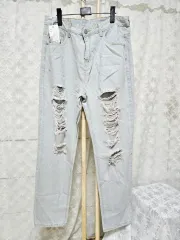 ライトブルーデニム ダメージ デニム パンツ