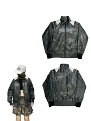 PUMA(プーマ) 黒 グレー ロゴ スペルアウト ウインドブレーカー ジャケット L