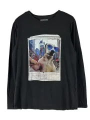 S ZARA ZARA(ザラ) コットン カートゥーンロングスリーブ T シャツ 黒