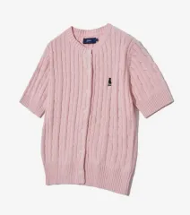 YALE イェール 半袖 ケーブル編み カーディガン ピンク