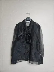 ZARA(ザラ) 黒 シースルー リボン ブラウス L