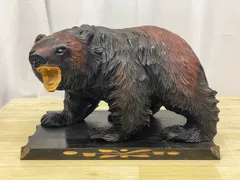 【ZK348】木彫り 熊　置物 北海道 木製台座付　彫刻 民芸品 アイヌ 郷土玩具 昭和レトロ