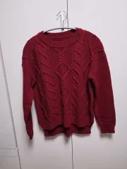 新品 ケーブル編み 織り ワイン色 ニット セーター