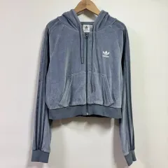 L adidas(アディダス) ベロア クロップド ジップアップパーカー フード付き