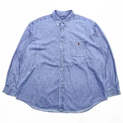 Ralph Lauren 90年代 ボタンダウン デニムシャツ 2XL インディゴ ブルー BIG SHIRT 胸ポケット スモールポニー刺繍