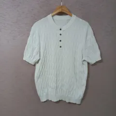 A9 ー 8 /ホワイト ケーブル編み ニットTシャツ メンズ