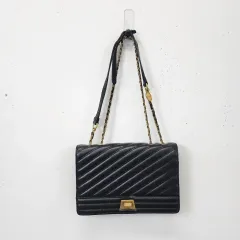 ランセイ ブラック キルティング チェーン ショルダーバッグ