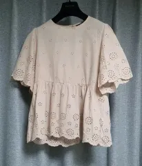 AtG エッジ 本物の刺繍パンチングアイレット パフフレンチブラウス 77 伊奈 66