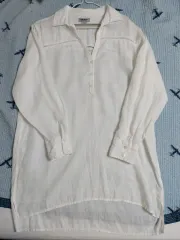 DKNY リネン100％ 白 ロングシャツ 麻シャツブラウス