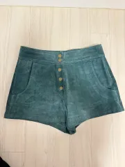 ZARA(ザラ) リアル スエード ハイウエスト 半ズボン ターコイズ M エメラルド