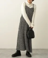 レオパード パターン ロング ドレス (ベージュ/ブラック)