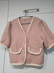 ハウンドトゥース 半袖 カーディガン ジャケット