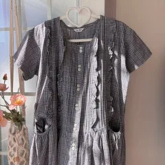 ヴィンテージ フリル チェック ポケット ワンピース ー