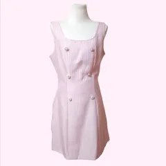 ピンク ツイード ノースリーブ ONE PIECE (L)