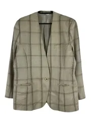 L JPN ノンカラ チェック柄 カジュアル ブレザージャケット