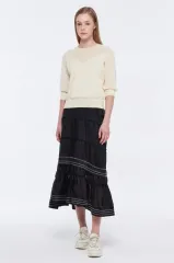 ハンサム マイン MINE エンブロイダリー メッシュ バイカラー ニット トップス ブラウス Tシャツ シースルー 7分