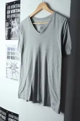 (L-XL) カルバン・クライン 半袖 Tシャツ Vネック グレー 無地 -145A9