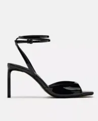 新品<ZARA> ブラック エナメル オープントゥ ヒール