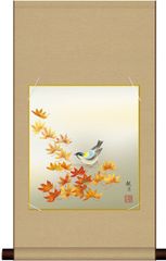 掛け軸】山本敦史『秋景 花鳥図』紅葉と小鳥 共箱付き 日本画 - メルカリ