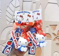 ハローキティ キーホルダー デニムパッチ フィギュア バッグチャーム マスコット バッグアクセサリー キーホルダー