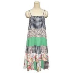 3573 チェック フラワー パッチワーク キャミソールワンピース