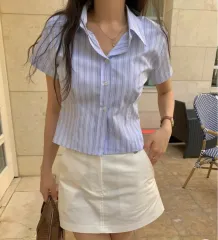 フレンチスリーブ ブルーストライプ シャツ