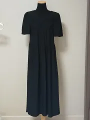 ロング 半袖 シャーリング ドレス (未着用)