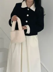 新品) 暖かく、バイカラーツイードジャケット、冬、ベーシック、日常ルック、デイリーウェア、デートコーデ