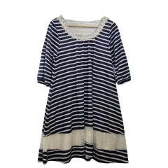 AXES FEMME ネイビー ヴィンテージ ストライプ レース ワンピース M