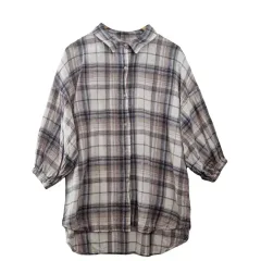 WEGO STANDARD ヴィンテージ チェック シャツ ロング丈 F リネン ロングスリーブシャツ