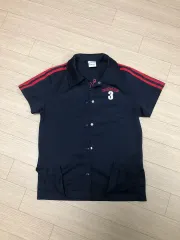 S アディダス ネイビー 半袖 ジャージ KARA（カラ） ボタン ジャケット Tシャツ 野球