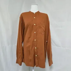 ZARA リラックスフィット ブラウン 季節の変わり目 ヘンリーネック 長袖シャツ メンズ105 0827