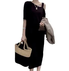 ブラック キャミソール ロング丈ワンピース (S M L XL 2XL)