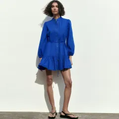 新品 ザラ S コットン 長袖 ワンピース ドレス W-ONE-176