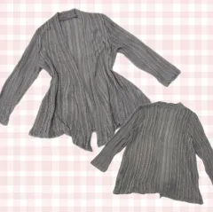 日本ヴィンテージ グランジ グレー アシンメトリー メッシュ レース ニット カーディガン