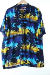 （ L ー 2XL ） ブランドヴィンテージ 半袖シャツ シャツ ネイビー 日没 ハワイアン- 13E54