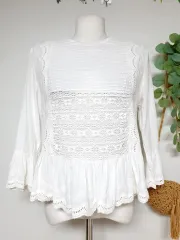 ZARA(ザラ) レース コットンブラウス 77 白 フリル L