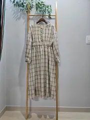 チェック 長袖 ロング丈ワンピース