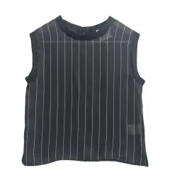 SENSE OF PLACE 黒 ストライプ シースルー ノースリーブ Tシャツ F ポリエステル