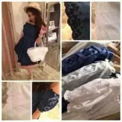 lizlisa 青 オフショルダー ワンピース 刺繡 デートコーデ