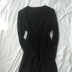 バイカラー Vネック シャーリング ロング ワンピース