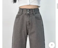 ダブルボタン ウエストゴム ハイウエスト ブラックデニム