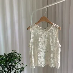 ZARA(ザラ) ZARA エンブロイダリー レース クラウド ダメージ フリンジ ノースリーブ