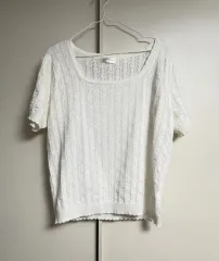 白 パンチングショートスリーブニット スクエアネック
